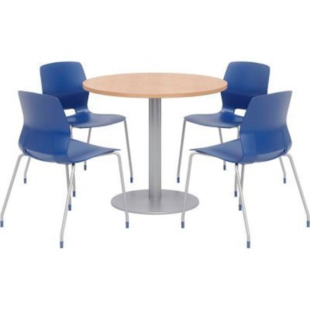 KFI KFI 36" Round Dining Table & Chair Set, Maple Table With Navy Chairs OLTFL36RD-B1922-SL-10776-4-OL2700-P03